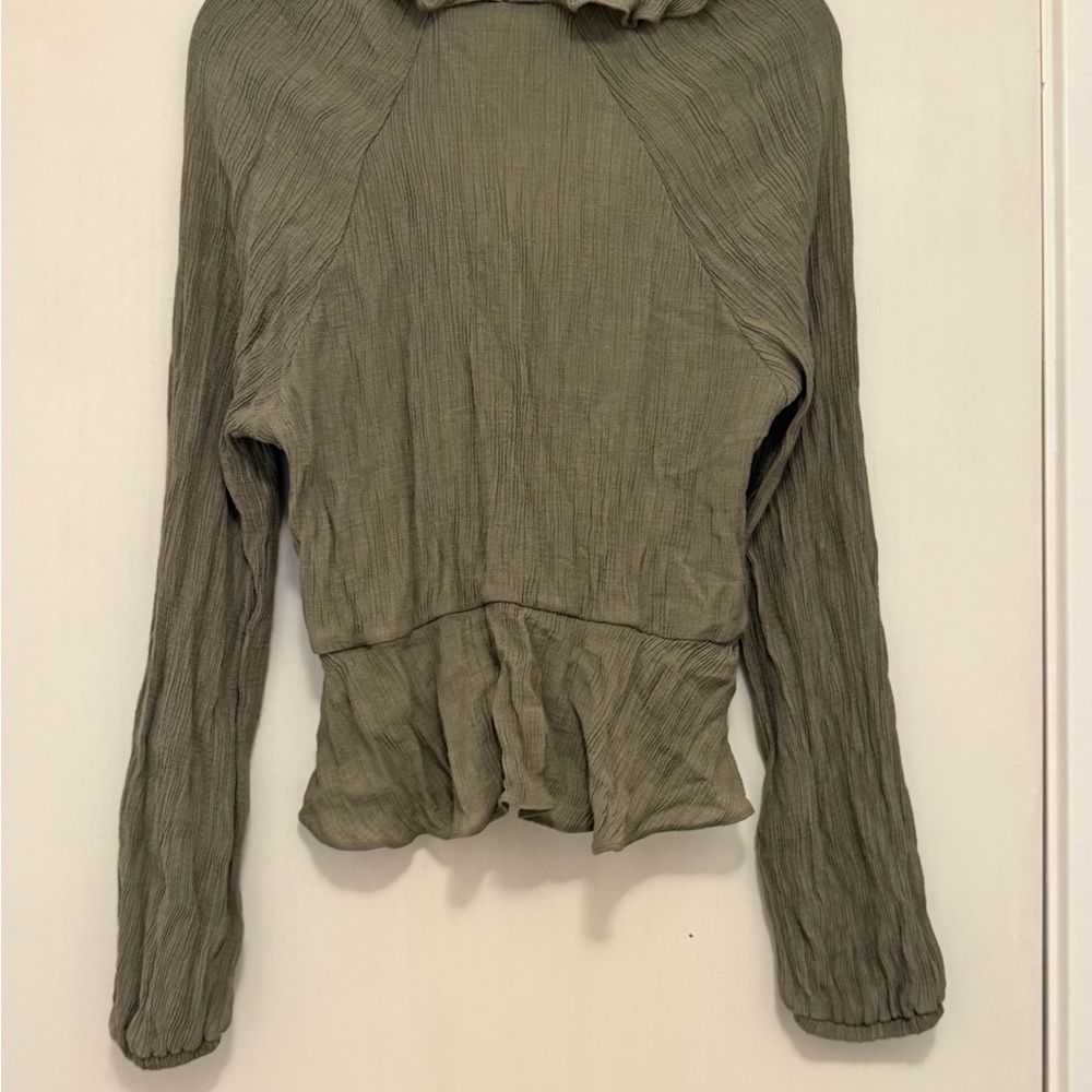 Topshop Olive Button-Up Ruffle Blouse - Picture 6 of 6